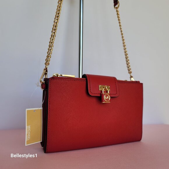 MICHAEL KORS Ruby Small Double-Zip Saffiano Leather Crossbody Bag- Crimson ⭐ - Picture 2 of 16